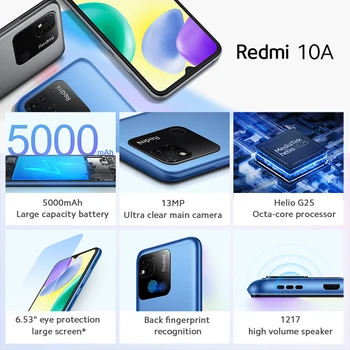 Svetovni ROM Xiaomi Redmi 10A 10 4 GB, 64 GB / 6GB 128GB Pametni 5000mAh 6.53 MTK Helio G25 Jedro Octa 13MP Fotoaparat 1