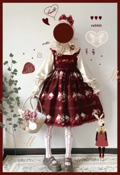 Sweet lolita trak dress vintage jagode bowknot srčkan tiskanje visoko pasu princesa viktorijanski obleko kawaii dekle gothic lolita 2