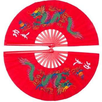 Tai Chi Fan 34 cm Bambusa Kitajski Kung Fu Ljubitelje Visoke Kakovosti borilnih veščin Fan Obema Rokama Navijači Zmaj Vzorec Rdeče Kritje Wushu Fitnes 0
