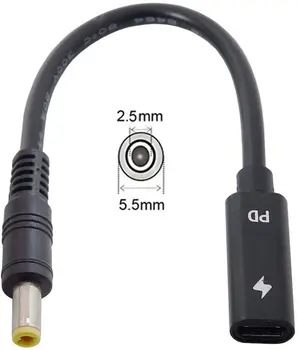 Tip C USB-C Ženski Vhod DC 5.5x2.5 mm Moč PD Polnjenje Kabel, primerna za Prenosnik 18-20V