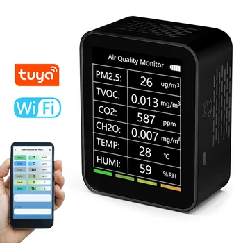 Tuya WiFi Kakovosti Zraka Monitor CO2 Meter 6 V 1 PM2.5 PM10 HCHO TVOC CO Ogljikov Dioksid Tester Detektor Plina