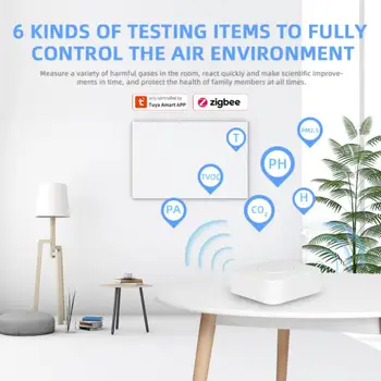 Tuya Zigbee Smart Air Gospodinja PM2.5, Formaldehid, VOC,CO2, Temperatura, Vlažnost, 6 V 1 Smart Air Box Senzor Alarm Detektor 4
