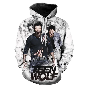 TV Serije Teen Wolf 3D Tiskanja Hoodie Sweatshirts Harajuku Prevelik pulover s kapuco Moški Ženske Kul Hoodies Moda Priložnostne Puloverju Filmov