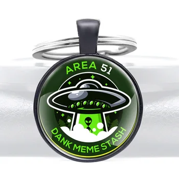 UFO Moker Meme Robo Area 51 Stekleno Kupolo, Moda Keychains Moški Ženske Keyring Nakit Darila