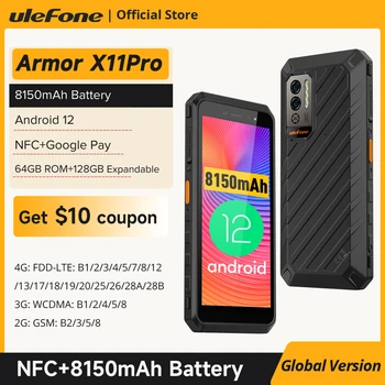 Ulefone Moč, Oklep X11 Pro Krepak Telefon 8150 mAh 64GB ROM Nepremočljiva NFC Pametni telefon 2.4 G/5 G WiFi Mobilnih Telefonov Globalna različica