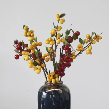 Umetni Češnjevo Vejo Ponaredek Cvet Plastično Sadje Berry, Za Dekoracijo Doma DIY Poročni Vrt Foto Rekviziti 4
