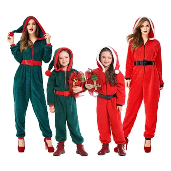 Umorden Odraslih Otrok Božič Elf Božiček Kostum Dekle Ženske Hooded Onesie Pižamo Jumpsuit Fantasia Xmas Obleko Gor