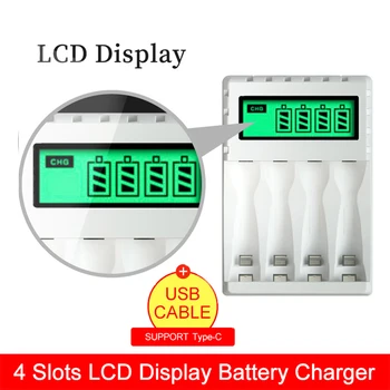 Univerzalni USB LCD-Zaslon Smart Inteligentni Polnilec S 4 Režami Za AA/AAA NiCd, NiMh Polnilne Baterije, Polnilnik 0
