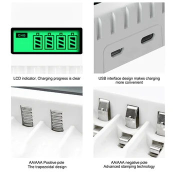 Univerzalni USB LCD-Zaslon Smart Inteligentni Polnilec S 4 Režami Za AA/AAA NiCd, NiMh Polnilne Baterije, Polnilnik 5