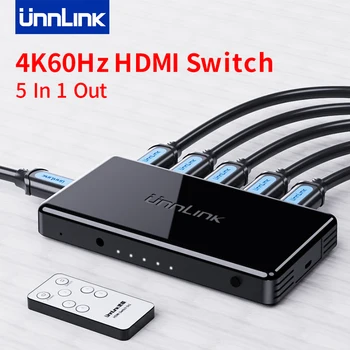 UNNLINK HDMI Stikalo 5 V 1 Iz 4K60Hz HDMI Preklopnik za Xiaomi TV Box Xbox PS5/4/3 HD Preklopnik Z Krmilnik Stikalo