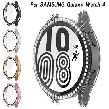 Urno Steklo+Ohišje za Samsung Galaxy Watch 4 40 mm 44 Bling Kristalno Vse Okoli Odbijača Zaščitna Pokrova pri Filmu za Ženske