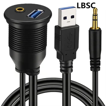 USB 3.0 & 3,5 mm Avtomobila Mount Flush Kabel 3,5 mm+USB3.0 AUX Razširitev Armaturna Plošča Nepremočljiva Gori Kabel Za Avto, Čoln in motorna kolesa