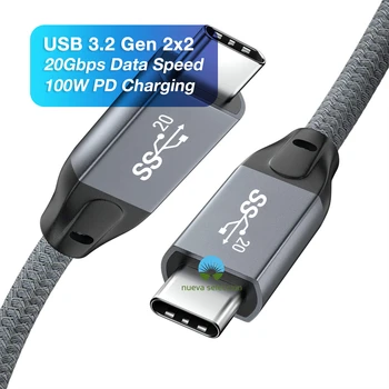 USB 3.2 Gen 2x2 20Gbps USB-C na USB-C Podatkovni Kabel Tip-C 100W Hitro Polnjenje Kratek Kabel Pleteni Žici za Xiaomi Huawei Macbook Pixel