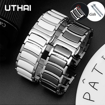 UTHAI C08 Keramični Trak Med Nerjavečega Jekla 20 mm 22 mm Watch Trak Za Huawei Watch GT2/watch 2pro/Watch galaxy 0