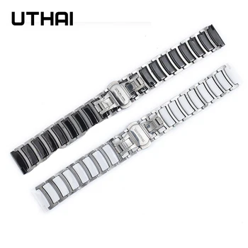 UTHAI C08 Keramični Trak Med Nerjavečega Jekla 20 mm 22 mm Watch Trak Za Huawei Watch GT2/watch 2pro/Watch galaxy 5