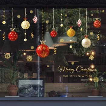 Vesel Božič Žogo Stenske Nalepke za Dekoracijo Trgovine Stekleno Okno Zlati Božič Obesek Pisano Žogo samolepilne Slikarstvo