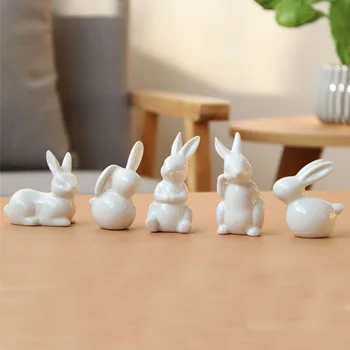Vila Vrt Keramični Pure White Rabbit Figurice Iz Porcelana Dom Dekoracija Poroka Dekor Dekle Darilo Kip Ročno Poljski Bonsaj 0
