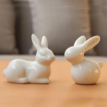 Vila Vrt Keramični Pure White Rabbit Figurice Iz Porcelana Dom Dekoracija Poroka Dekor Dekle Darilo Kip Ročno Poljski Bonsaj 1