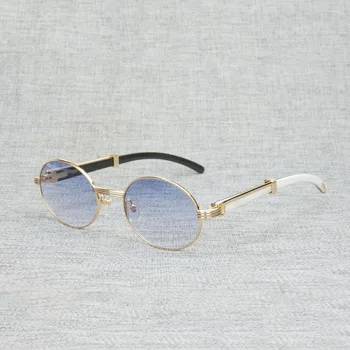 Vintage Buffalo Rog sončna Očala Moških Krog Naravnega Lesa Očal za na Prostem Jasno Očal Okvir Oculos Odtenkov, Z ohišjem, ki je