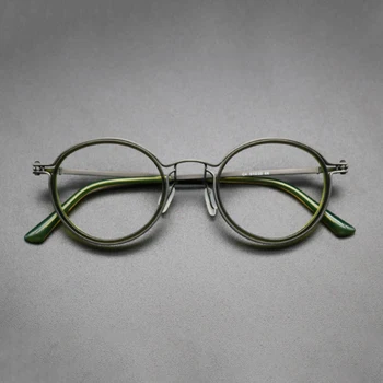 Vintage Titana Očal Okvir Moških Retro Krog Recept Acetat Očala 2021 Nove Ženske Optični Koreja Luksuzne Očal Okvir