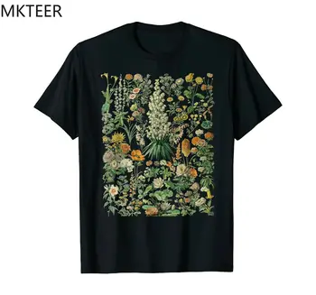 Vintage Zgleduje Cvetlični, Botanični Slika Majica moška Črna Majica s kratkimi rokavi Unisex Vrh Harajuku Ulzzang T Shirt Trendy Print Majica s kratkimi rokavi