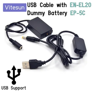 Vitesun Moči Banke 5V USB Kabel Adapter + EN-EL20 ENEL20 Nadomestno baterijo EP-5C za Nikon 1J1 1J2 1J3 1S1 1AW1 1V3 p1000