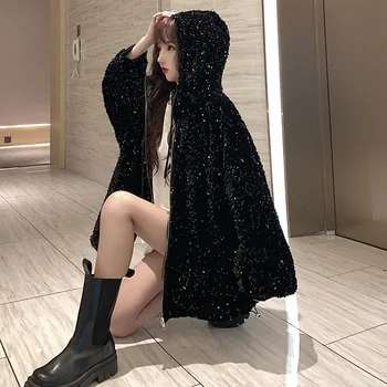 Vrhnja oblačila Sequins Moda Hooded Ženske Bombažno Jakno 2023 Pozimi Nova Velika Velikost Debele Svoboden korejskih Žensk Bombažno Jakno JK244 4