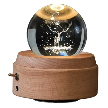 VROČE 3D Kristalno Kroglo Music Box Jelena Svetlobna Obračanje Glasbeno Polje S Projekcijo Svetlobe Led