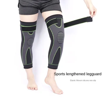 Vroče elastična rumeno-zeleno črto šport podaljšali kolena pad noge rokav non-slip povoj stiskanje nog toplejše za moške in ženske