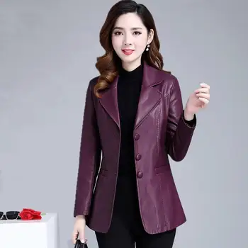 Vzročno Ženske Usnjene Jakne Ženski Usnjeni Plašč PU Suknjič 2022 Nov Modni Dolgo Divje Ženske Oblačila korejski Moda Slim Coats 0