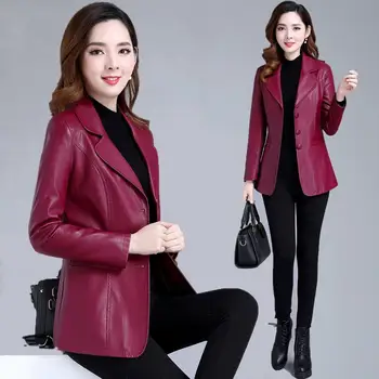 Vzročno Ženske Usnjene Jakne Ženski Usnjeni Plašč PU Suknjič 2022 Nov Modni Dolgo Divje Ženske Oblačila korejski Moda Slim Coats 1
