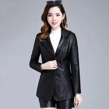 Vzročno Ženske Usnjene Jakne Ženski Usnjeni Plašč PU Suknjič 2022 Nov Modni Dolgo Divje Ženske Oblačila korejski Moda Slim Coats 4