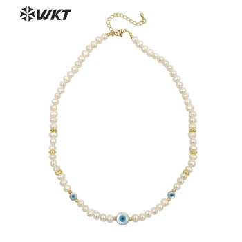 WT-JN201 Moda Krasen žensk strani sklop biserne kroglice ogrlica nezakonitih Krompir pearl oči čar ogrlica v 16-inch