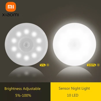 Xiaomi Senzor Gibanja LED Nočna Lučka USB Polnilne Zatemniti Nočna Lučka za Spalnico, Kuhinjo, Kabinet Svetlobe Brezžični Omaro Lučka