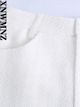 XNWMNZ 2022 ženske Modni Beli teksturirane hlače ženske letnik z pasu zank visoko-pas pohaban robom bermuda kratke hlače 2