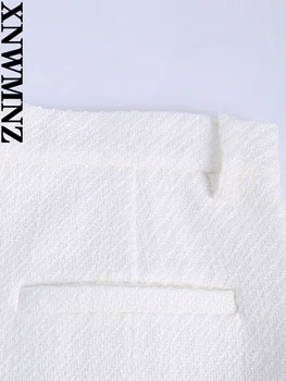 XNWMNZ 2022 ženske Modni Beli teksturirane hlače ženske letnik z pasu zank visoko-pas pohaban robom bermuda kratke hlače 3