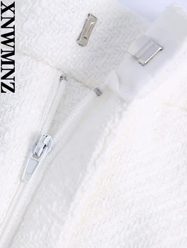 XNWMNZ 2022 ženske Modni Beli teksturirane hlače ženske letnik z pasu zank visoko-pas pohaban robom bermuda kratke hlače 4