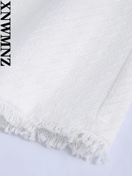 XNWMNZ 2022 ženske Modni Beli teksturirane hlače ženske letnik z pasu zank visoko-pas pohaban robom bermuda kratke hlače 5