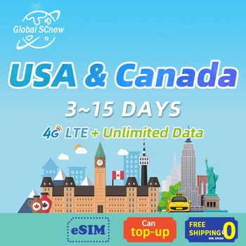 ZDA, Kanada kartice sim Predplačniške 3~15 Dni Podporo eSIM Neomejeno Podatkov 4G Upravljavec Podatkovnega Gostovanja Za Potovanja 0