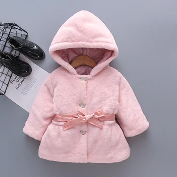 Zimska otroška Oblačila Dekleta Suknjič Moda Specializiranimi za umetno Krzno, Pink Plus Žamet Zadebelitev Topel Plašč