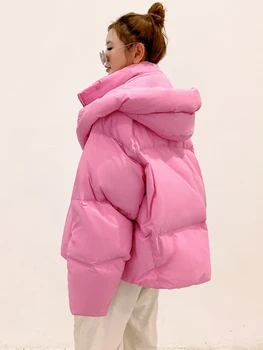 Zimske Ženske Trdna Debel Toplo Oversize Parkas Svoboden Puhovka Ženske 2021 Korejski Elegantno Hooded Bombaž Jopič Zimski Plašči