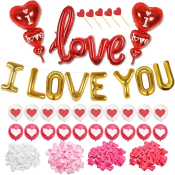 ZLJQ Ljubim Banner Rose Zlata Rdeče Srce Latex Baloni za Valentinovo Odlikovanja Predlaga Poroko, Rojstni dan Dobave 0