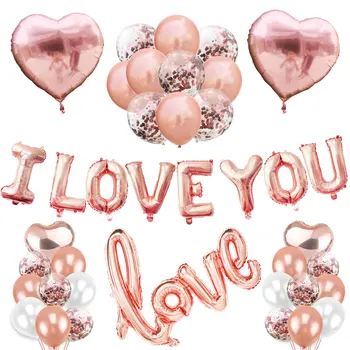 ZLJQ Ljubim Banner Rose Zlata Rdeče Srce Latex Baloni za Valentinovo Odlikovanja Predlaga Poroko, Rojstni dan Dobave 2