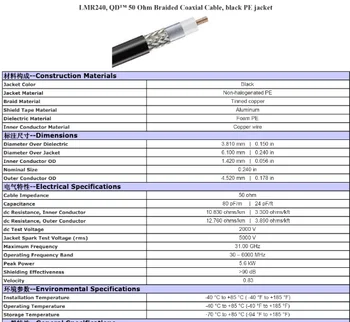Črna 50-4 RF koaksialni kabel LMR-240 LMR240 Koaksialnih kabelskih Nizko Izgubo Kika Skakalec 50ohm 1m 10m 2