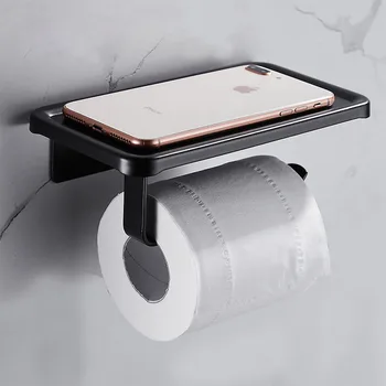 Črno belo brušeno zlato Toaletni Papir Držalo za Večfunkcijsko Kopalnica Polica WC Roll Papir Holde