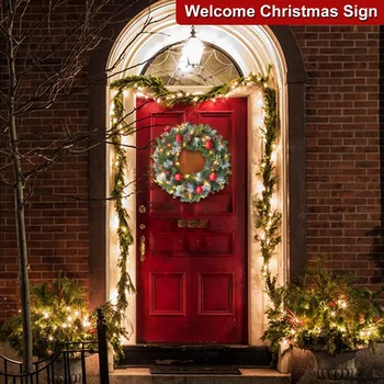 Žareče Božič Rattan Krog Venec za Večkratno uporabo PVC vhodna Vrata Venci z 20LED Svetlobe Berry Gruče Garland Gospodinjski Dekor
