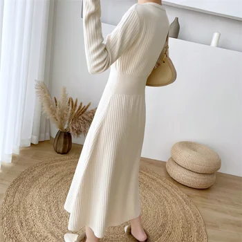 Ženska Letnik Jeseni, Pozimi Korejski 2022 Elegantno Obleko Pulover Ženske Pletene Obleke Vestido Feminino Trdna Tople Obleke Debel 1