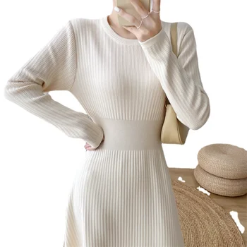 Ženska Letnik Jeseni, Pozimi Korejski 2022 Elegantno Obleko Pulover Ženske Pletene Obleke Vestido Feminino Trdna Tople Obleke Debel 3