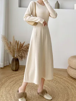 Ženska Letnik Jeseni, Pozimi Korejski 2022 Elegantno Obleko Pulover Ženske Pletene Obleke Vestido Feminino Trdna Tople Obleke Debel 5