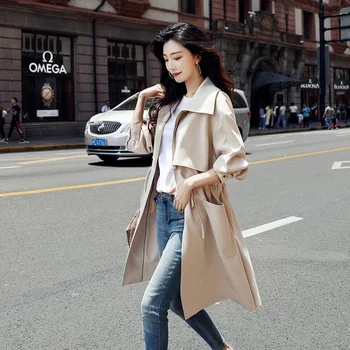 Ženske Jarek Dolg Plašč 2021 Jeseni Nova Barva Moda Priložnostne Ženske Windbreaker Korejski Britanski Stil Jarek Vrhnjih Plasti